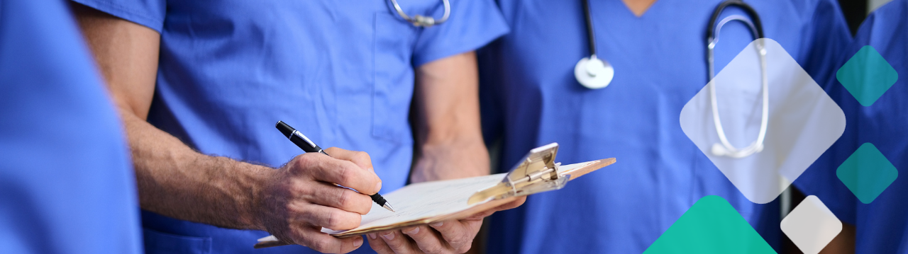 Photo of a group of healthcare professionals analysing a data sheet